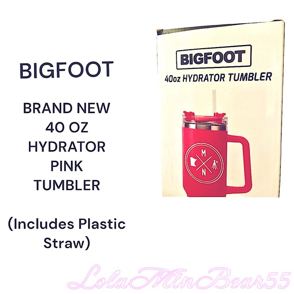 BIGFOOT BRAND NEW 40 OUNCE PINK TUMBLER WITH PLASTIC STRAW INCLUDED-INSULATED - Picture 2 of 9